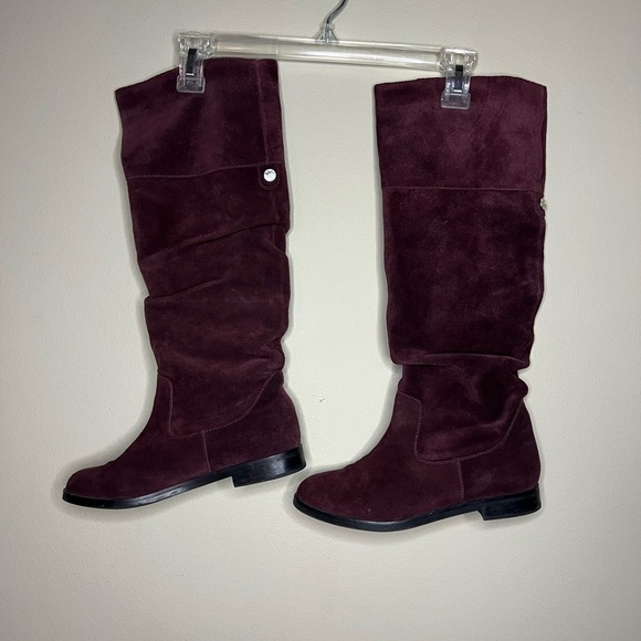 Steve Madden Balen Leather Suede Knee High Slouch Boot Burgundy 6 - Picture 3 of 16